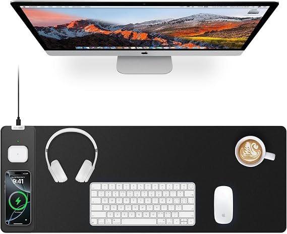 Magnetic Wireless Charging Mouse Pad, 27.5"x11.8" in, Black