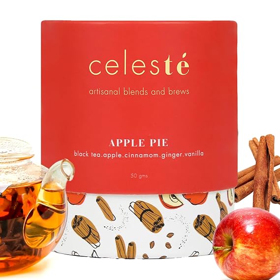 Celeste Apple Pie - Apple Cinnamon Tea - Premium Blend with Ginger, and Vanilla | 100% Natural Loose Leaf Black Tea (1.76 oz) (50gm) (25 Cups)