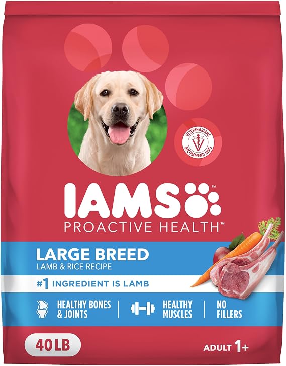 IAMS Proactive Health Large Breed Dry Dog Food, Lamb & Rice, 40 lb | Real Lamb #1 Ingredient, vet-recommended, Glucosamine & Chondroitin for bones & joints, supports strong muscles