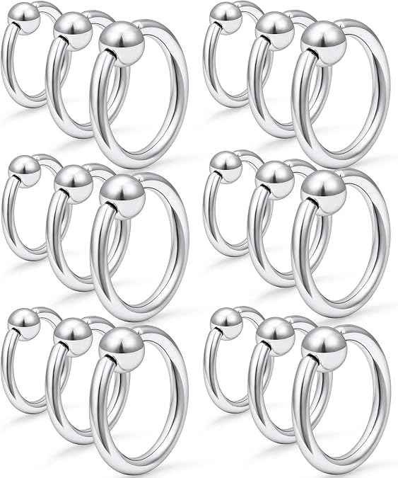 SCERRING 14G Captive Bead Piercing Ring Stainless Steel Nose Septum Tragus Helix Nipple Belly Lip Eyebrow Hoop Rings Piercing Jewelry for Women Men 8-16mm 18-36PCS