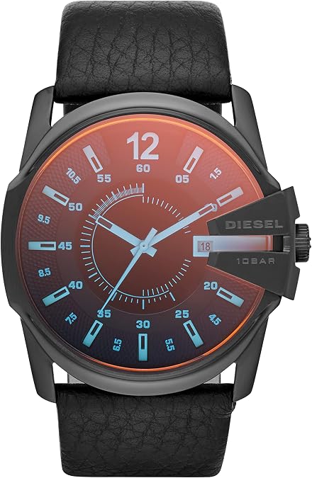 Diesel Master Chief Watch for Men, Stainless Steel and Leather Three-Hand Analog Men's Watch, Color: Black