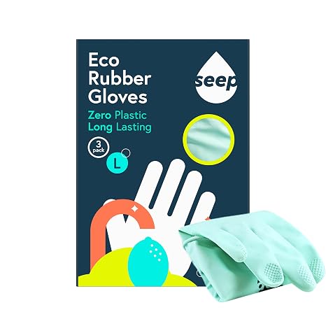 SEEP Eco Large Rubber Kitchen Gloves - 3 Pack - Washing Up Gloves Made Using Compostable Rubber - Multi-purpose Household - FSC & Fair-trade