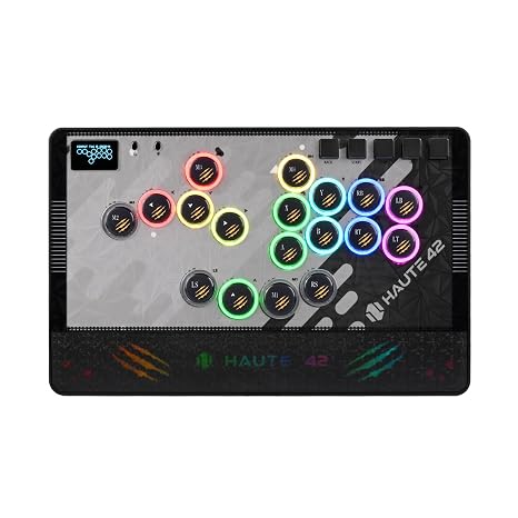 Haute42 Leverless Controller for Arcade Gaming: CAT - 3 Levels Adjustable Travel - Magnetic Detachable Panel - Laser-Engraved Wrist Rest - Custom RGB Controller for PC/Switch/PlayStation(Black)
