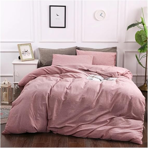 Bed, 100% Linen 3 Pieces Bedding Set Duvet Cover Pillowcases Set Linen Bedding Comforter Set