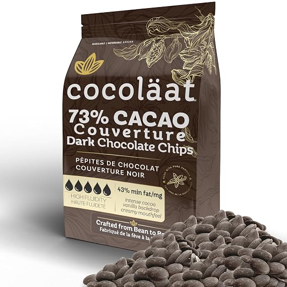 Cocolaat 73% Dark Couverture Chocolate Chips | Culinary Grade for Bakers, Pastry Chefs, Chocolatiers | 73% Cocoa - 43% Fat | Gold Foil Resealable Pouch Perfect Holiday Gift | 12 oz