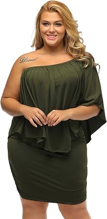Gloria&Sarah Women's Sexy Off Shoulder Ruffles Multiple Dressing Layered Plus Size Mini Dress