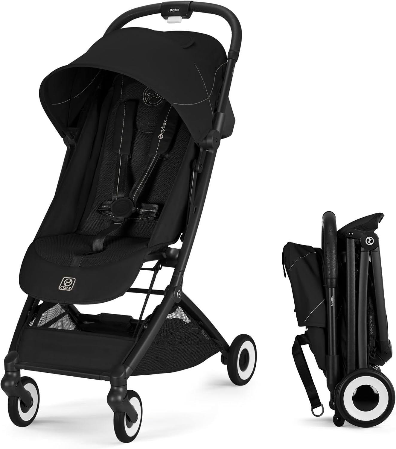 Cybex Official Orpheo Magic Black, JP2 From 1 Month to 4 Years, Compact, Stroller, Shoulder Strap, Travel, Carry Handle Original Reflector Band