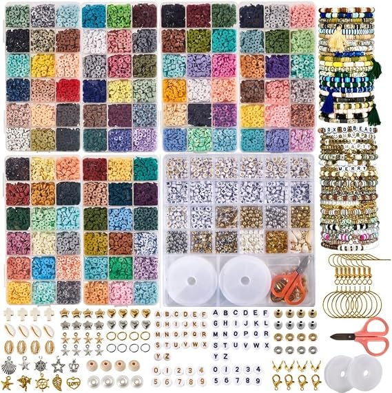 Box-O-Beads Earth Tones Clay Beads Bracelet Making Kit 23,550 Pieces Jewelry Making Kit with 108 Colors Friendship Bracelet Set for DIY Crafts, Girls, Teens & Jewelry Making Projects