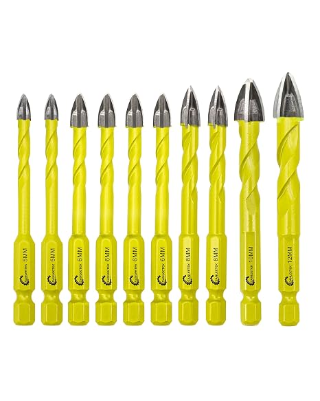 Masonry Carbide Drill Bits Set - 10pcs 5MM*2+6MM*4+8MM*2+10MM+12MM Tungsten Carbide Tip with Quick Change Hex Shank for Wood Plastic Masonry Ceramic Tile Concrete