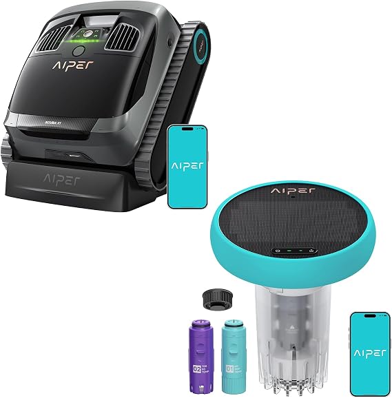 AIPER Scuba X1 Robotic Pool Cleaner with HydroComm Pro Smart Pool Monitor, Underwater Comm and 5 in 1 Water Test, 6600 GPH High-Power Suction, Horizontal Waterline Scrubbing, Ideal for Inground Pools