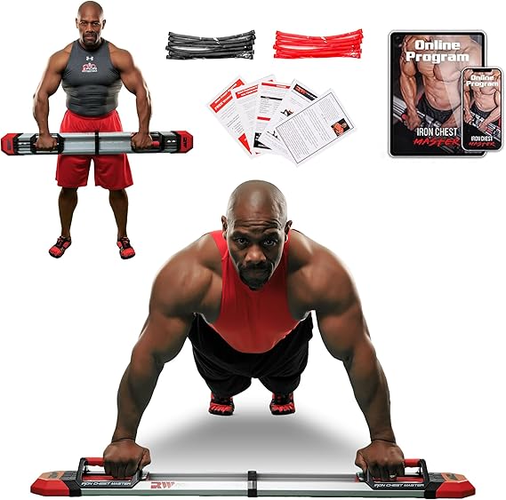 Push Up Machine | Home Fitness Equipment for Chest Workouts | Home Gym Equipment Includes Adjustable Resistance Bands and a Unique Fitness Program