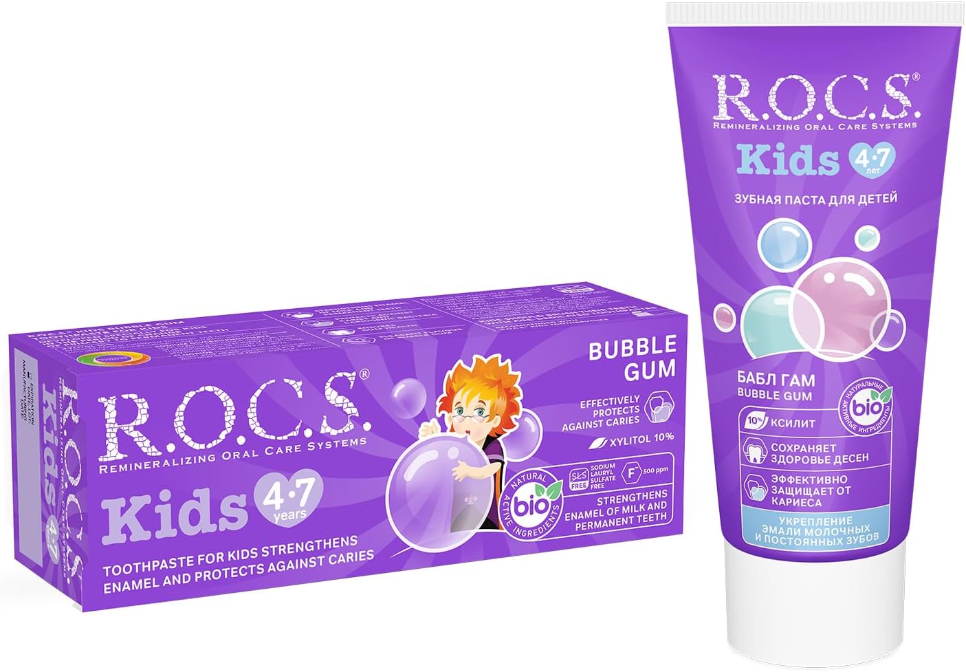 ROCS Kids 4-7 Years Old Fluoride-Free Toothpaste Tastes Like Balloon Gum