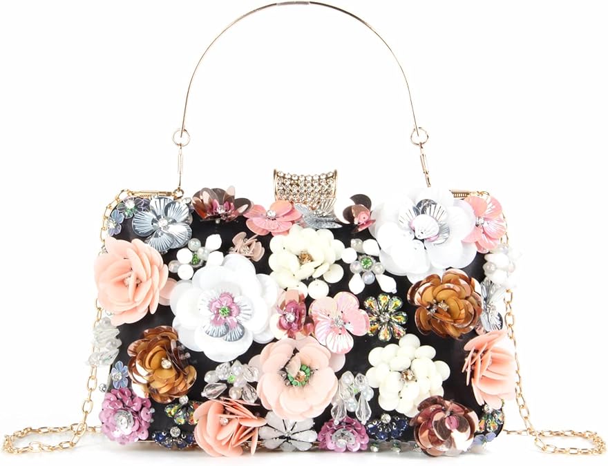 Women Clutches Flower Evening Handbag Chain Strap Shoulder Bag