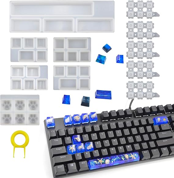 6 Sets Keycap Molds Handmade Keycap Silicone Molds Resin Epoxy Casting Molds for Mechanical Keyboards