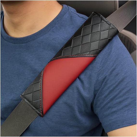 Car Seat Belt Protector Cover, 2PCS Soft Breathable Leather Car Seat Belt Strap Shoulder Pad, Automotive Neck Protection Cushion Mat for Comfort Driving, Universal for Truck SUV Sedan (Black)