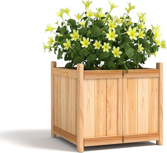 Giantex Raised Garden Bed, Folding Wood Planter for Vegetable Flower, Outdoor Elevated Planting Boxes, Folding Plant Container Patio Lawn Garden Backyard, Easy Assembly, 15" Lx15 Wx14 H