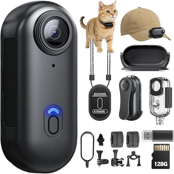 128G 4K Body Camera, Thumb Size Cam,Wearable Camera with 360Rotatable Clip & Magnetic Clip,120 Minutes for Recording,Take for Lecture, Traveling,Pet Walking,Outdoors Activities (4K-P-128G)