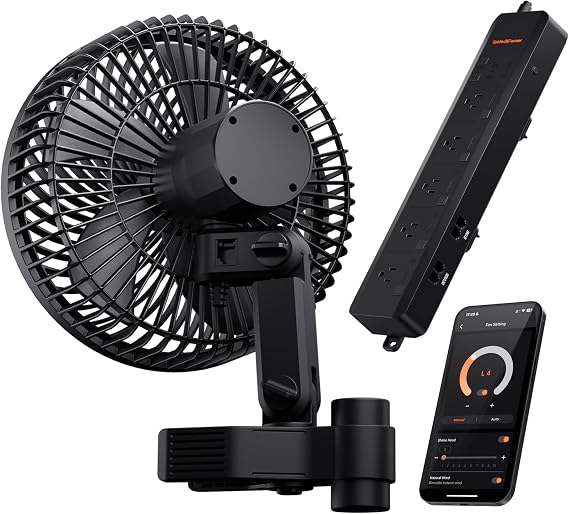Spider Farmer Grow Tent Clip Fan 6" With GGS AC5 Power Strip Kits for Indoor Grow Tent and Room