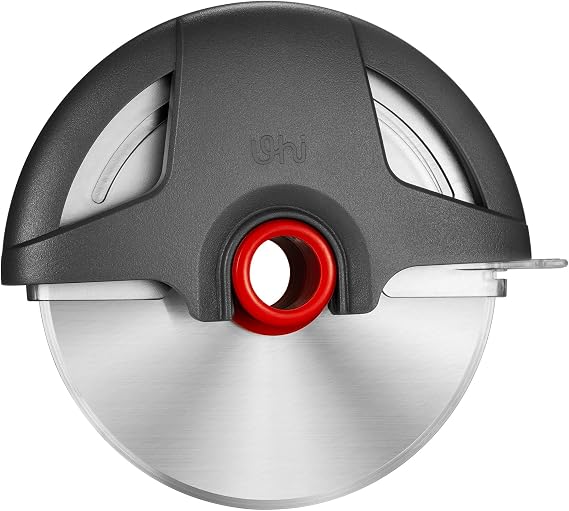 UHIYEE 4.3" Palm-Grip Pizza Cutter with Blade Cover for Thick Crusts, Gray