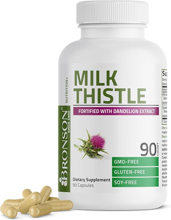 Bronson Milk Thistle Silymarin Marianum & Dandelion Extract, 90 Capsules