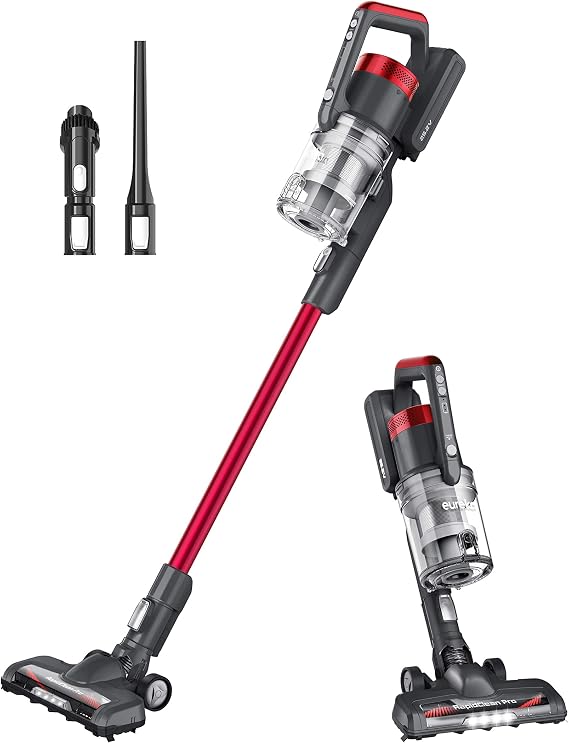 Eureka Lightweight Cordless Stick Vacuum Cleaner Convenient for Hard Floors, Rechargeable Handheld Vacuum Cleaner Portable with Powerful Motor Efficient Suction, RapidClean Pro NEC186, Rose Red