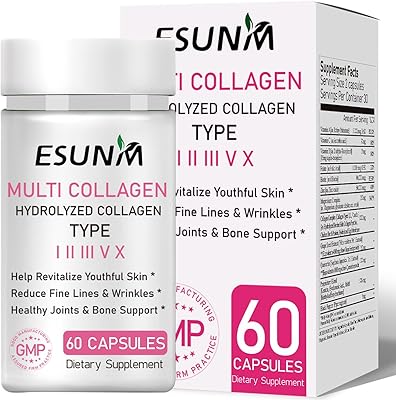 Multi Collagen Capsules for Women & Men - Type I, II, III, V, X - Hydrolyzed Collagen Supplements with Biotin, Vitamin C for Hair, Skin, Nail & Joint Support, 60 Capsules,30 Servings