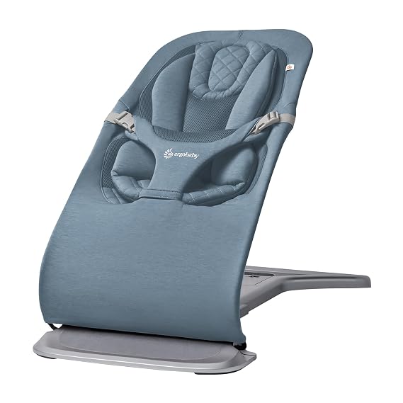 Ergobaby Evolve 3-in-1 Bouncer Seat for Babies and Toddlers 5.5-25 lbs | Multi Position Baby Bouncer Seat with Adjustable Heights, Secure Harness, Newborn Insert, Oxford Blue