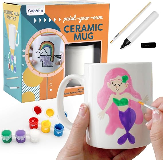 Paint Your Own Mug Kit for Adult Kids Craft Art Activity Plain Blank White Coffee Mugs with Gift Box Paint Your Own Mug Set Valentine Mother's Day Father's Day!