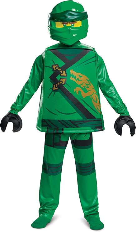 DISGUISE Official Deluxe LEGO Ninjago Costume Kids, Ninja Costume Kids Boys Children, Lloyd Ninjago Costume Green, World Book Day Fancy Dress Up Suit Outfit