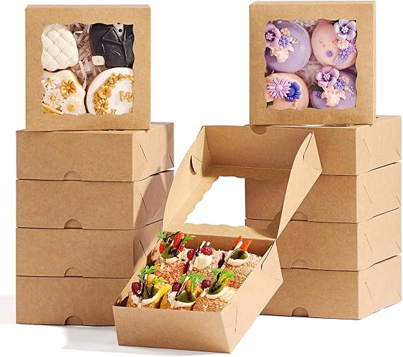 20 Pcs Bakery Boxes-5x5x2 Inch with Window-Cookies, Mini Cakes, Chocolate Covered Strawberries, Macarons, Pies & Brownie Boxes