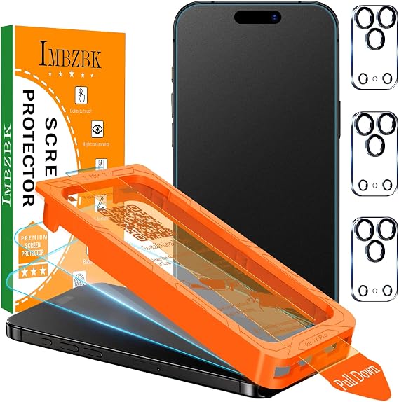 IMBZBK Matte Screen Protector for iPhone 17 Pro, Tempered Glass, 3+3 Pack | 9H+ Hardness, Military Grade Shatterproof, Case Friendly, Bubble Free Auto-Dust Removal, with 3 Camera Lens Protectors