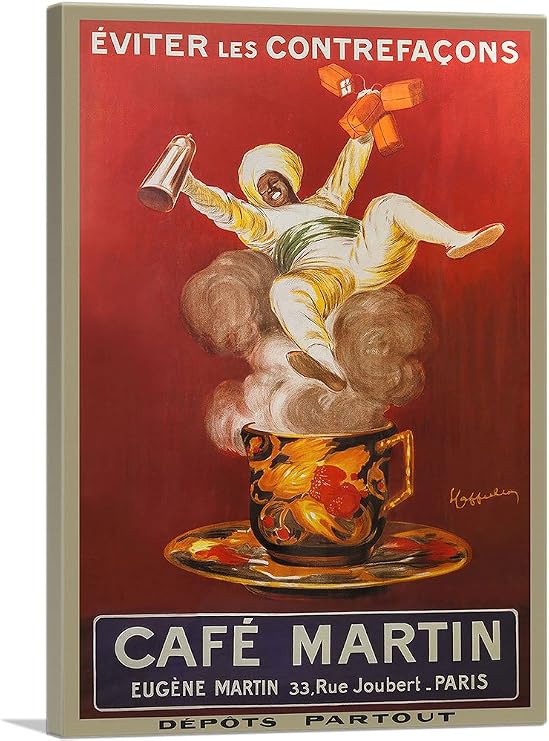 ARTCANVAS Cafe Martin 1921 Canvas Art Print Stretched Framed Painting Picture Poster Giclee Wall Decor by Leonetto Cappiello - 18" x 12" (1.50" Deep)