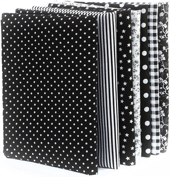 7pcs 2525cm Different Pattern Patchwork Fabric Craft Printed Material Mixed Squares Bundle Quilting Scrapbooking Sewing Artcraft DIY Fabric Black Series