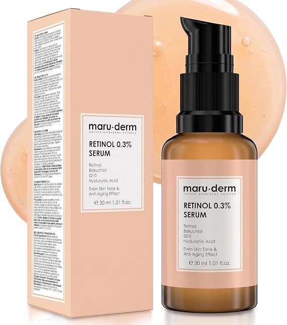 Maruderm Retinol%0.3 Su Bazlı Cilt Yenileyici Bakım Serumu – Bakuchiol, Q10 & Yeşil Çay ile İnce Çizgi Karşıtı, Aydınlatıcı Yüz Serumu, 30 ML