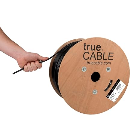 TRUE CABLE Cat5e Direct Burial Bulk Ethernet Cable, Shielded F/UTP, 1000ft, Black, Waterproof, Outdoor OSP Jacket, 24AWG Solid Bare Copper, 350MHz, PoE++ 100W