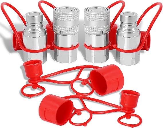 1/2" NPT Flat Face Hydraulic Couplers with 4 Extra Dust Caps(ISO16028)
