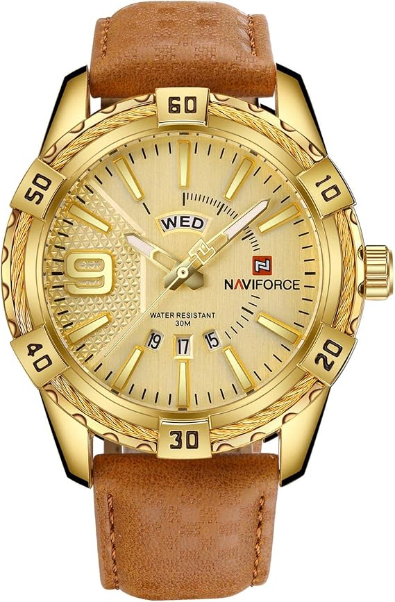NAVIFORCE Men's Watch Sport Luxury Waterproof Leather Auto Date Quartz Watches