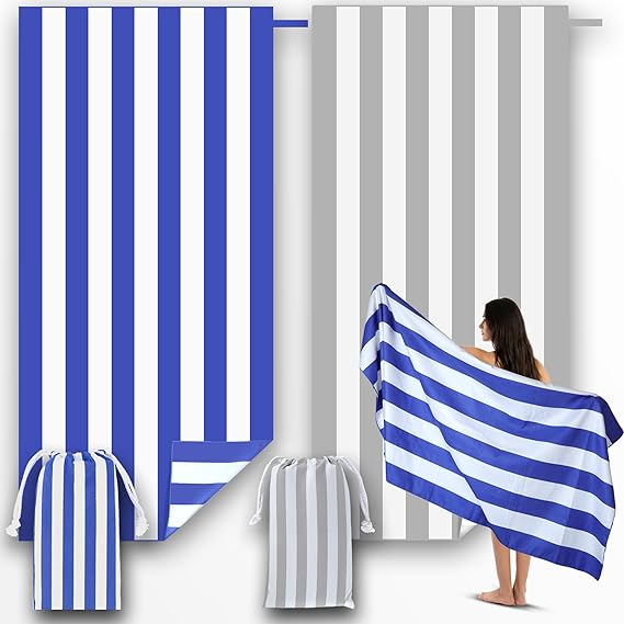 Microfibre Beach Towels for Adults, 2 Pack 180 x 90cm 100% Recycled