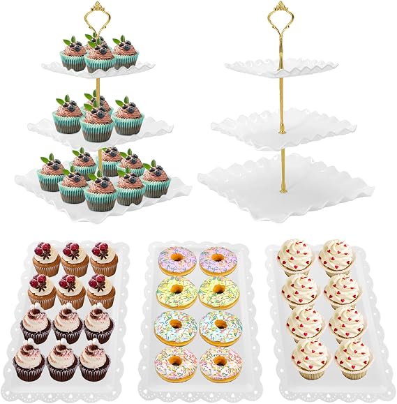 5 Pcs Dessert Table Display Set, Square Cupcake Stand, White