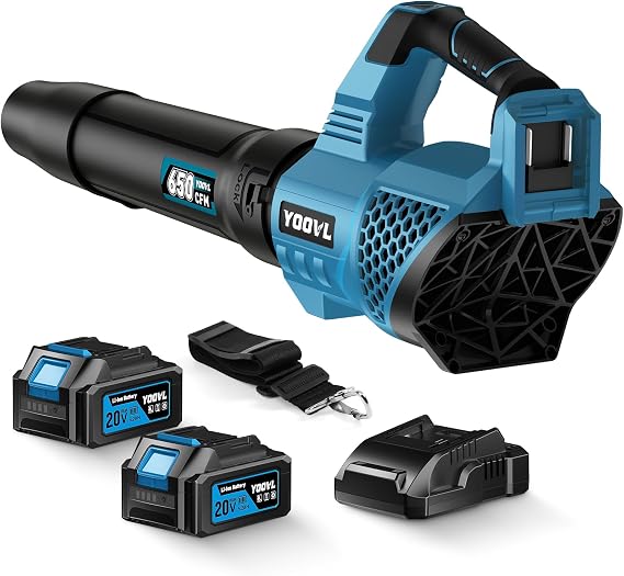 Leaf Blower Cordless, 650CFM Electric Leaf Blowers with 2 x 5.2Ah Batteries and Charger, 3 Speed Modes, 1 x Adjustable Shoulder Strap, Powerful Blowers for Lawn Care, Patio, Dust, Blowing Leaves