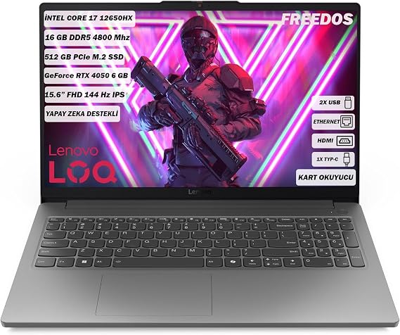 Lenovo LOQ Intel Core i7 12650HX 16GB 512GB SSD RTX4050 Freedos 15.6" FHD Portable Computer 83LK002VTR