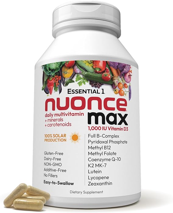 ANDREW LESSMAN Essential-1 nuonce max Multivitamin 1000 IU Vitamin D3 30 Small Capsules. 100 mcg Methyl B12. CoQ10 Lutein Lycopene Zeaxanthin. High Potency. No Additives. Ultra-Mild One Daily Capsule