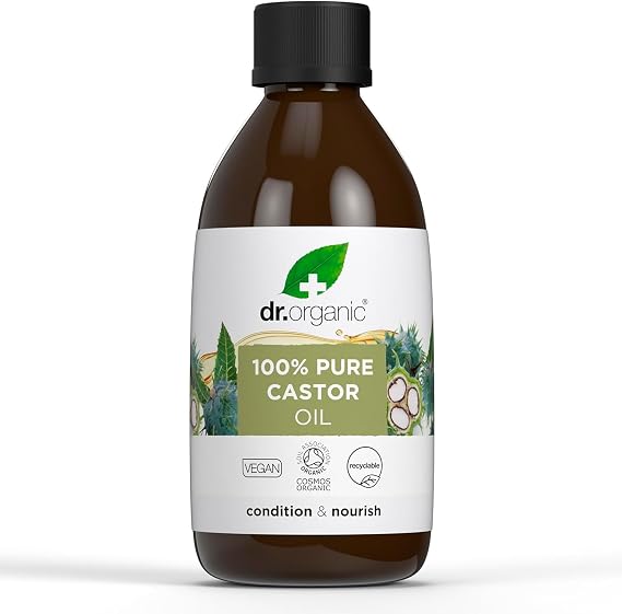 Dr Organic Castor Oil, 100% Pure & Cold Pressed, Nourish & Condition, for Dry Skin & Hair, Massage, Carrier Oil, Aromatherapy, Natural, Vegan, Cruelty Free, Certified Organic, 250ml