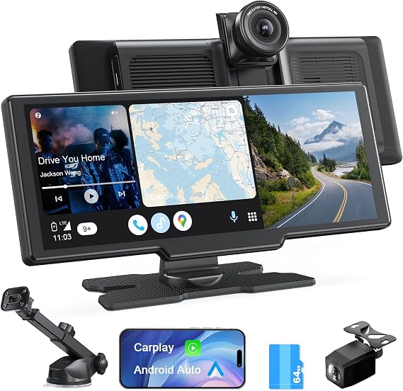 Avylet Display Audio 9.26" Portable Car Audio with 4K Front Camera and 1080P Rear Camera CarPlay/Android Auto/Mirroring Support Touch Screen Wireless CarPlay/Android Auto Navigation Music Playback | 4Kフロントカメラと防水リアカメラ付き タッチスクリーン カーナビ 音楽再生 音声制御 WiFi/Bluetooth/AUX/FM 駐車補助 録画機能工事不要 取付簡単 色々な車種に対応 64GBカード含み 2年保証