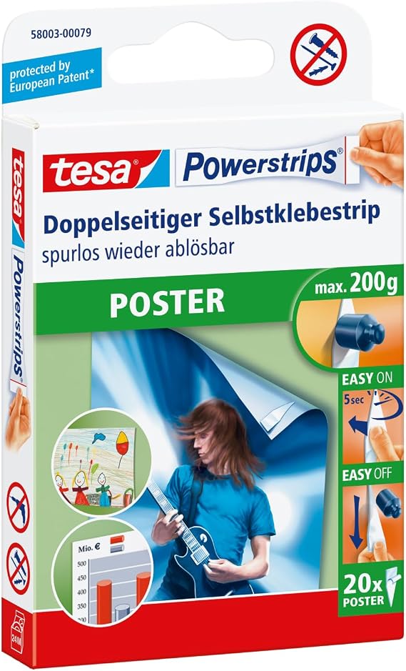tesa UK POWERSTRIPS POSTER 20x, white, 58003-00079-04