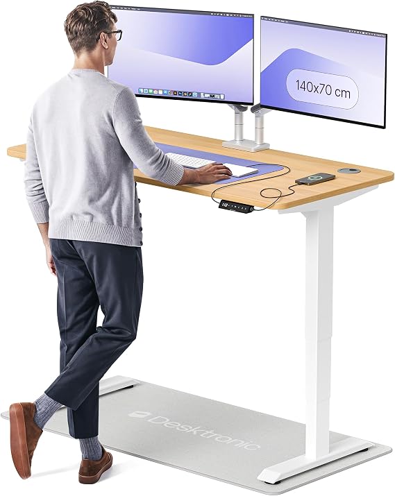 Desktronic HomePro Standing Desk – 140 x 70 cm Height Adjustable Desk with Electric Dual Motor, Touchscreen Controller & Integrated USB/USB-C, 3 Memory Presets