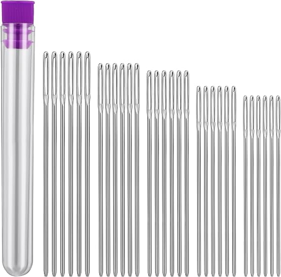 Bupete 30 Pcs Sewing Needles, 5 Sizes Large Eye Blunt Needles | Metal Yarn Needles Hand Sewing Needles Darning Needles for Yarn, Large Eye Needles for Hand Sewing Knitting Sewing Crochet