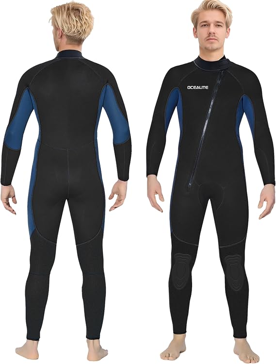 Mens Front Zip Full Wetsuit, 3mm 4/3mm 5/4mm Neoprene Wetsuits for Surfing, Diving, Snorkeling, Swimming, Flatlock or Blind-Stitch, PU Knee Pads