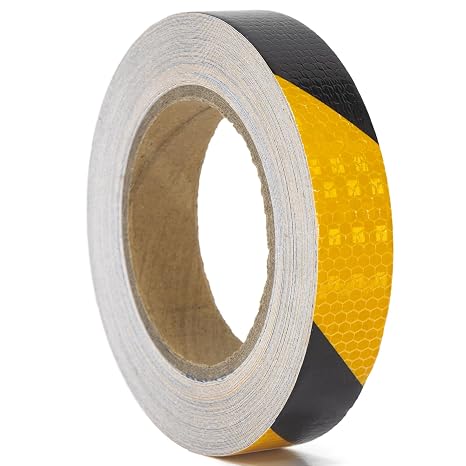 Reflective Tape, Waterproof Self Adhesive Dot Safety Reflector | Dot Reflective Strip for Trailers, Bikes, Cars, Black Yellow, 1 Inch x 65 Feet