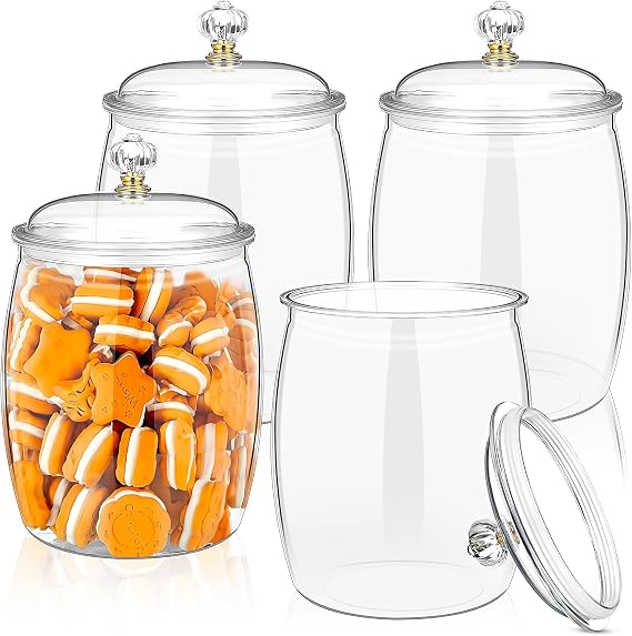 4 Pack Plastic Sweet Jars with Lids, 2L Empty Apothecary Jars, Large Candy Buffet Containers Set, Unbreakable Airtight Food Storage Canister, Shatterproof Bottle for Cookie, Sweet, Pet Food